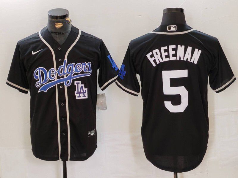 Men Los Angeles Dodgers #5 Freeman Black Fashion Nike Game MLB Jersey style 45